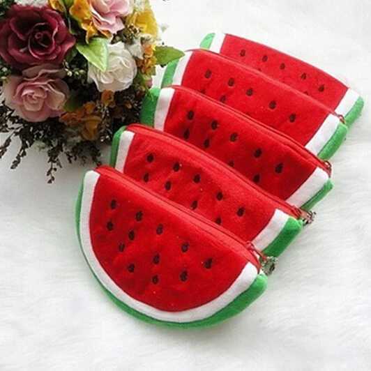 1PCS Plush Red Watermel Coin Bags Fruit Wallet Big Volume Watermel School Kids Pen Pencil Bag Case Popular Coin PursesXJ241111