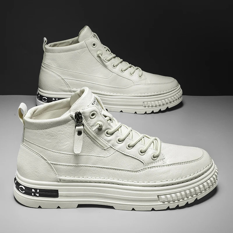 Mens combat boots mens outdoor shoes fashionable leather boots spring sports shoes mens ankle shoes winter boots white 241031