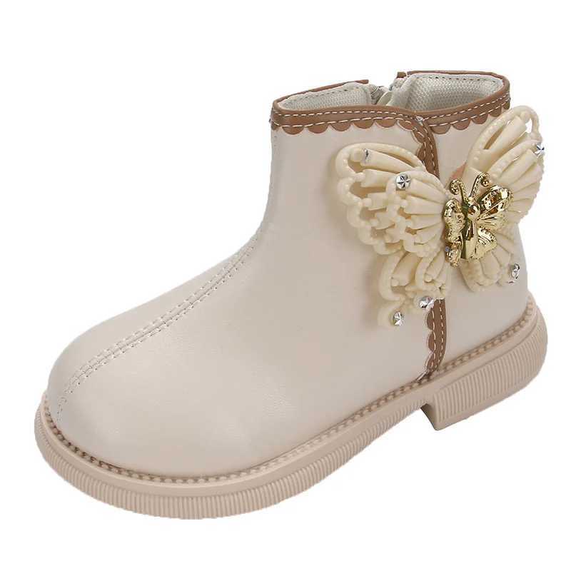 New Girl Classic Butterfly Sweet Princess Childrens Shoes Non slip Round Toe Versatile Soft Childrens Boots M241102
