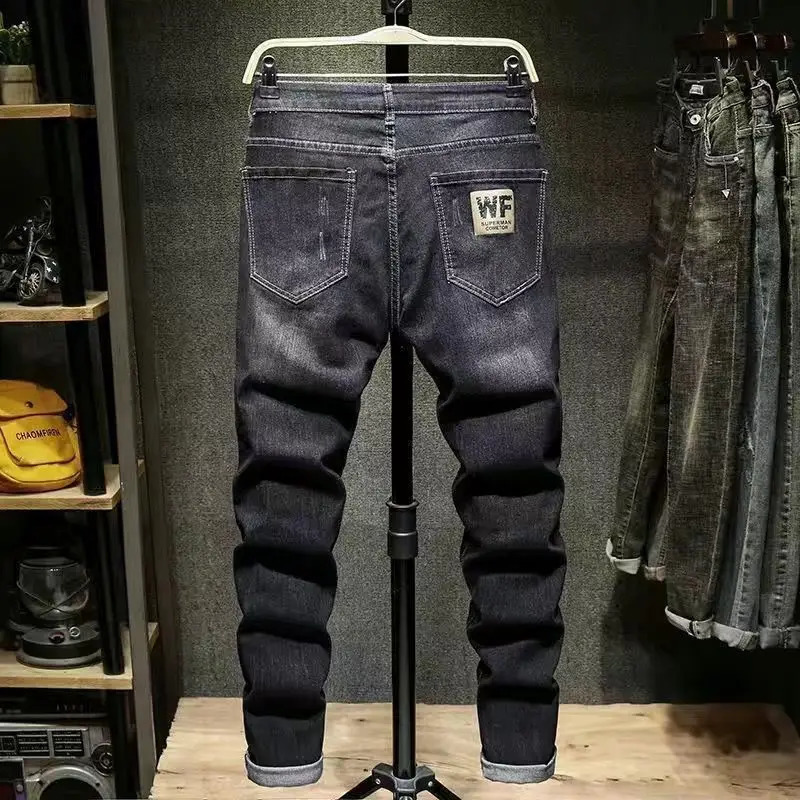 Mens Style Denim Cowboy Casual Spring Autumn Overalls Pants Slim Fit Stretchy Tapered Trousers Bottom Trendy Jeans Kpop 241024