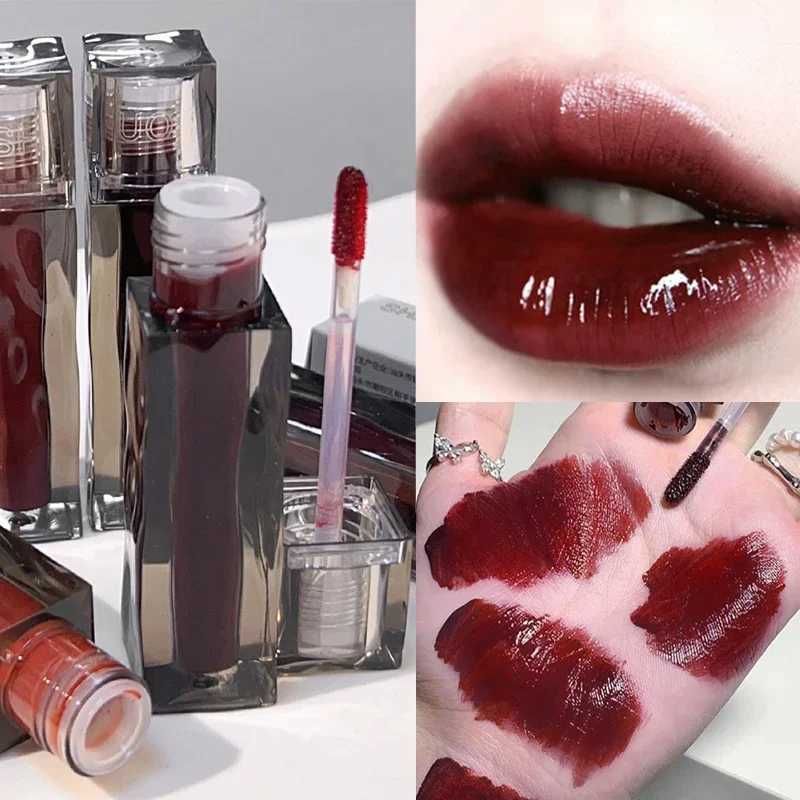Dark reddish brown mirror glass lipstick moisturizing sexy red liquid lipstick durable non stick cup lipstick gloss Korean cosmetics W241101