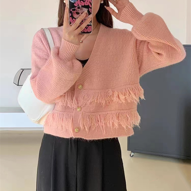 Design Sense V Neck Knitted Cardigan Jacket For Women S Autumn New Style Small Short Loose And Versatile Sweater Trend F1102#48