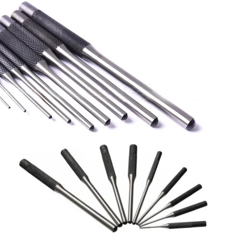 9Pcs Steel Multi Size Round Head Pins Punch Set Grip Roll Pins Punch Tool Kit Professional Hollow End Starter Punch Chisel Tools