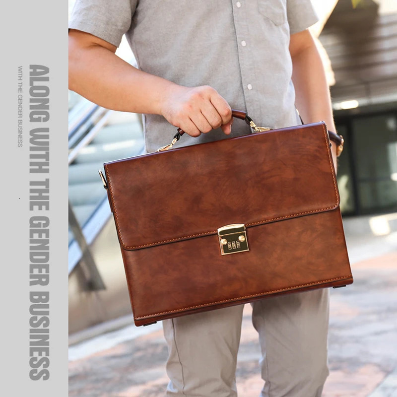 y Leather Briefcases For Men Executive Business Office Notebook 16 Inch Laptop Handbag Shoulder Square Side Crossbody Bag 241029