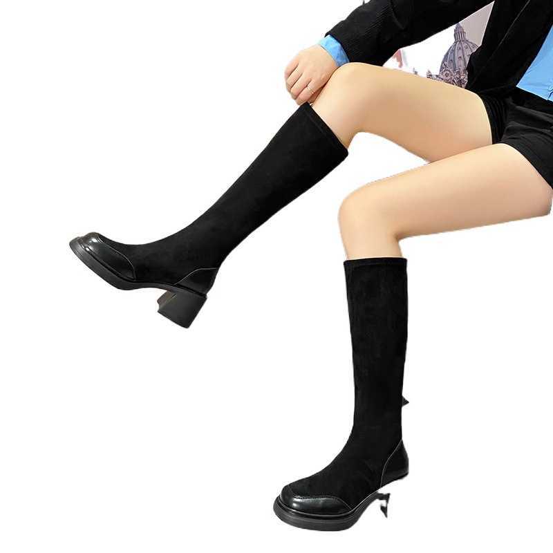 CMM Suede Slim Long Boots for Women Not Over the Knee New Autumn and Winter Look Slim Tall Thick Heels High Heels Elastic Long Boots