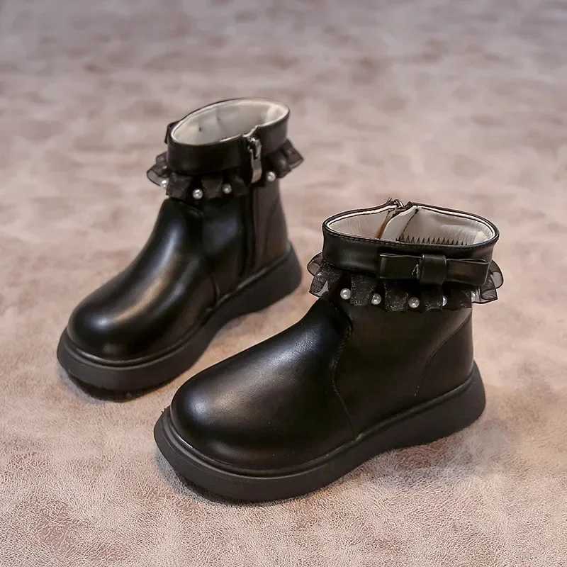 Girls ankle boots lace childrens short boots side zipper anti slip autumn fashionable and elegant girls princess shoes Pu leather M241102