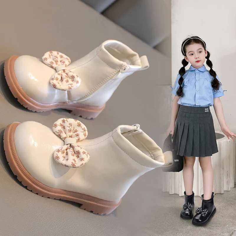 Girls Fashion Leather Boots New Autumn Winter Childrens Waterproof and Anti slip Cute Bow Princess Ankle Boots Baby Shoes M241102
