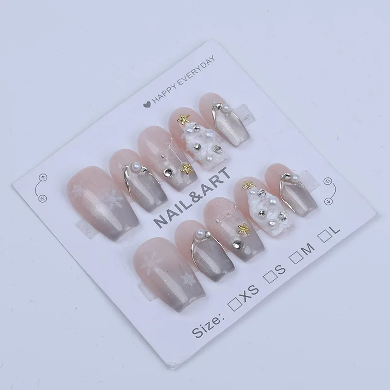 Handmade Pink Pressing Nail Short Christmas Cat Eye n Reusable Adhesive Fake Nail Acrylic Full Cover Girl Nail Tip 241031