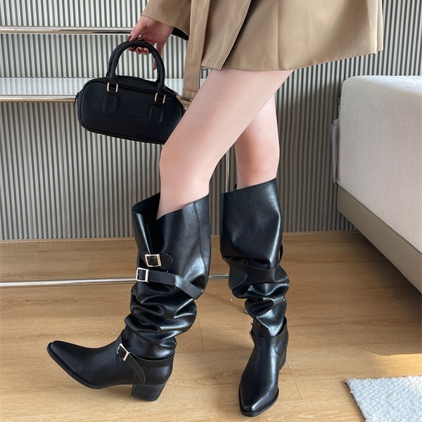 2024 Autumn And Winter New Pointed Long For Women, Thick Heel High Leg Boots That Do Not Exceed The Knee, High-Heeled Women's Shoes