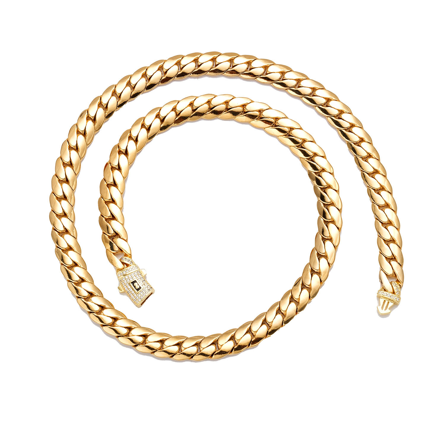 Solid Stainless Steel Miami Cuban Chain Necklace Bracelet Curve Clasp Jewelry
