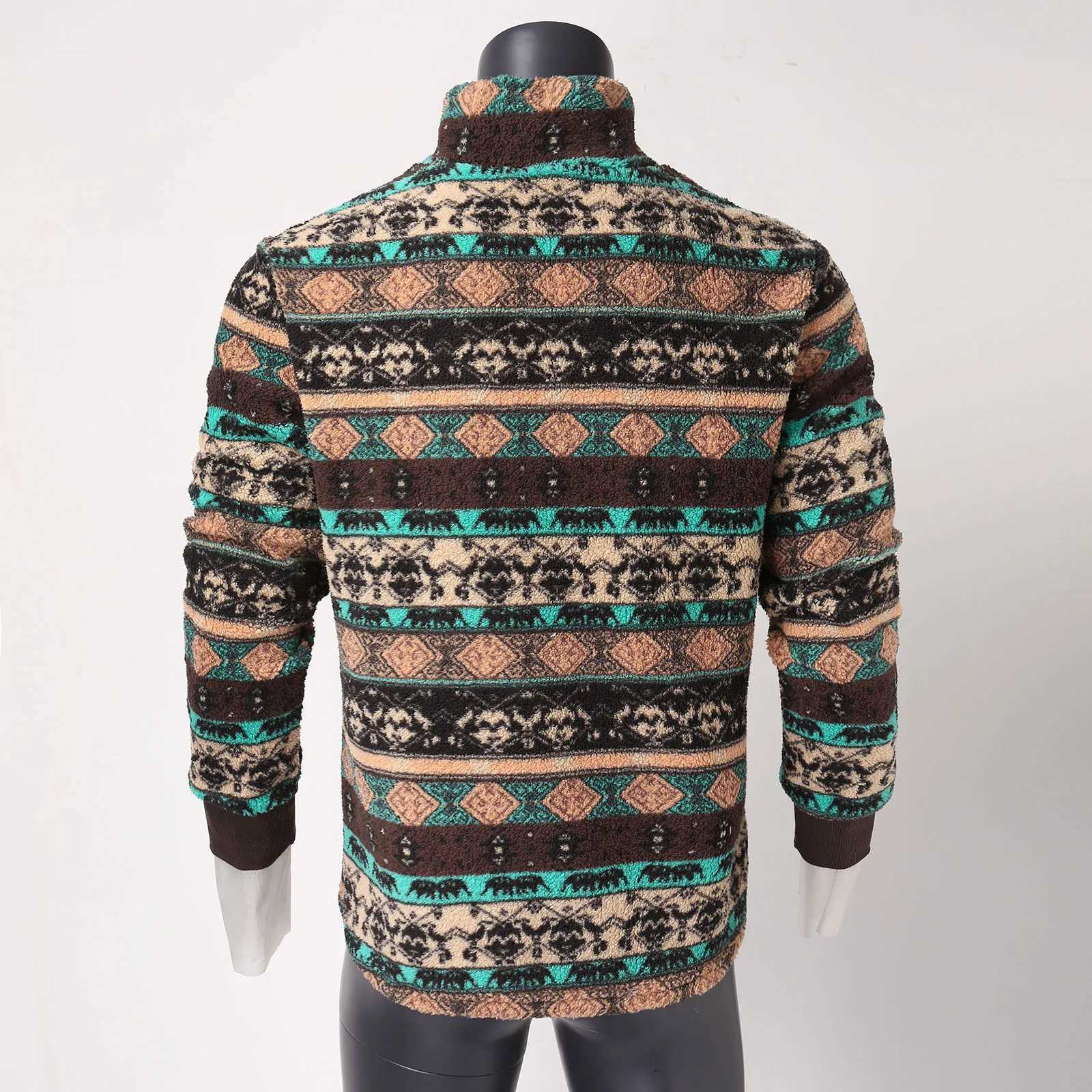 Retro ethnic sportswear mens jacket thick fluffy Flce coat button collar double-sided plush theme hooded shirt mens floral top W241102