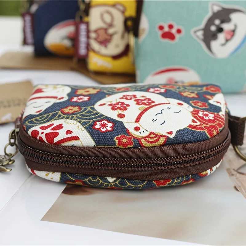 Womens Canvas Carto Prints Keychain Wallet Small Card Organizer Key Pouch Ladies Mey Bag Coin Purse for Children Girls BoysXJ241111
