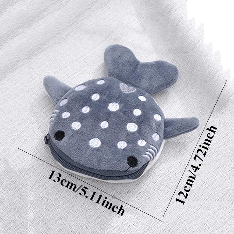 Cute Blue Small Whales Coin Purse Plush Zipper Coin Wallet Shark Shape Designer Womens Wallet Change Purse Key Earphe PouchXJ241111