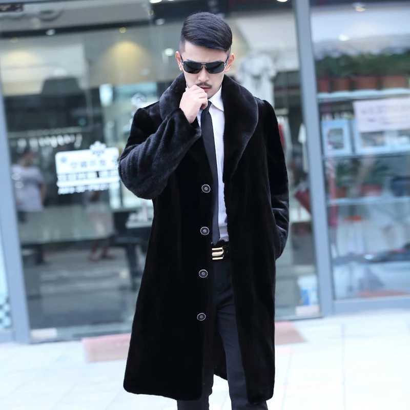 Mens fur coat mink coat winter warm long casual plus sizeXJ241102