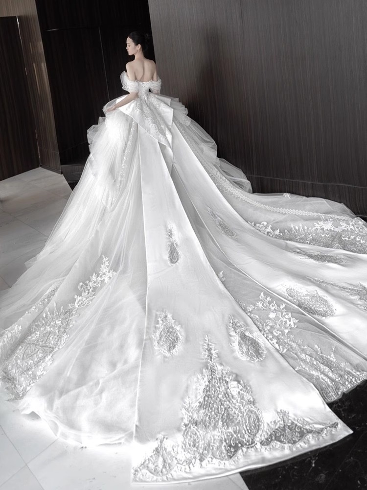 glaring Sparkle Wedding Dresses Vestido Noiva Ball Gown Long train Plus Size Princess Bridal Gowns for Women lace princess 2024 tulle satin Robe De Ma