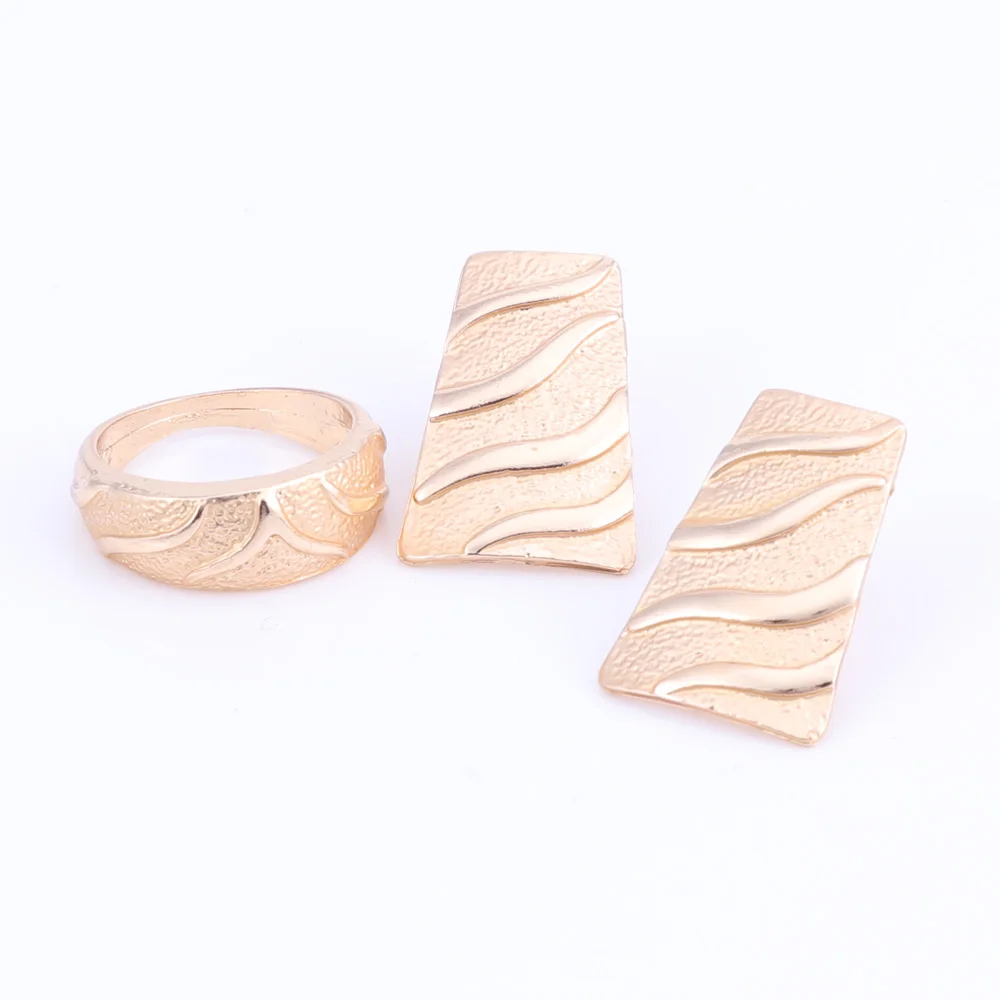 Gold Color Jewelry new Set Simple Elegant Bridal Wedding 2025 Earring Necklace Bracelet Ring For Women African Statement Anniversary Gift