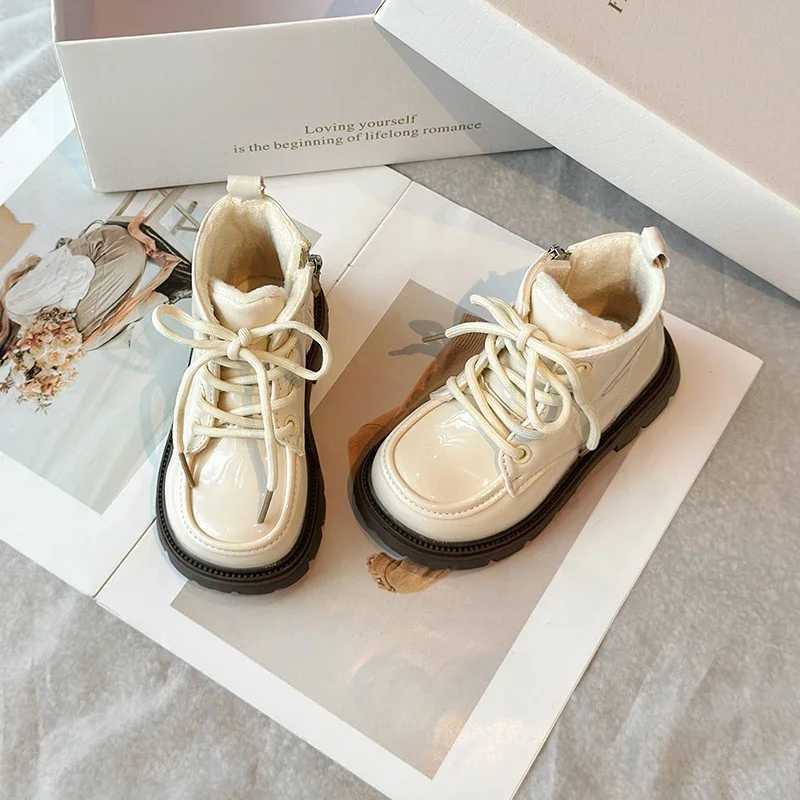 New Girl Winter Boots Solid Color Gloss Childrens Snow Boots Collar Version Warm Childrens Fashion Ankle Cotton Boots Side Zipper M241102