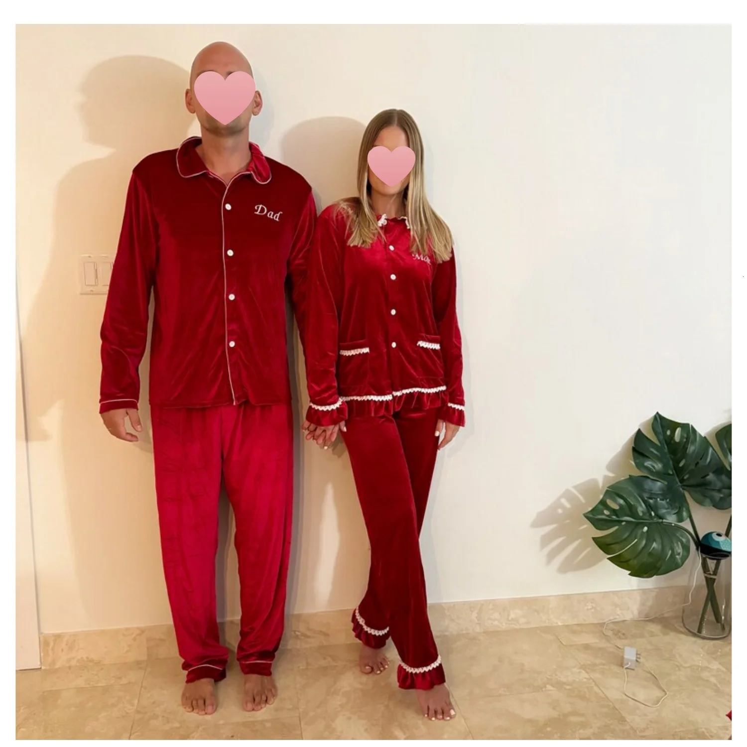 Baby red velvet pyjamas ruffle kids boy and girl family matching Christmas pajamas sets 241031