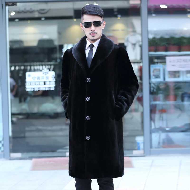 Mens fur coat mink coat winter warm long casual plus sizeXJ241102