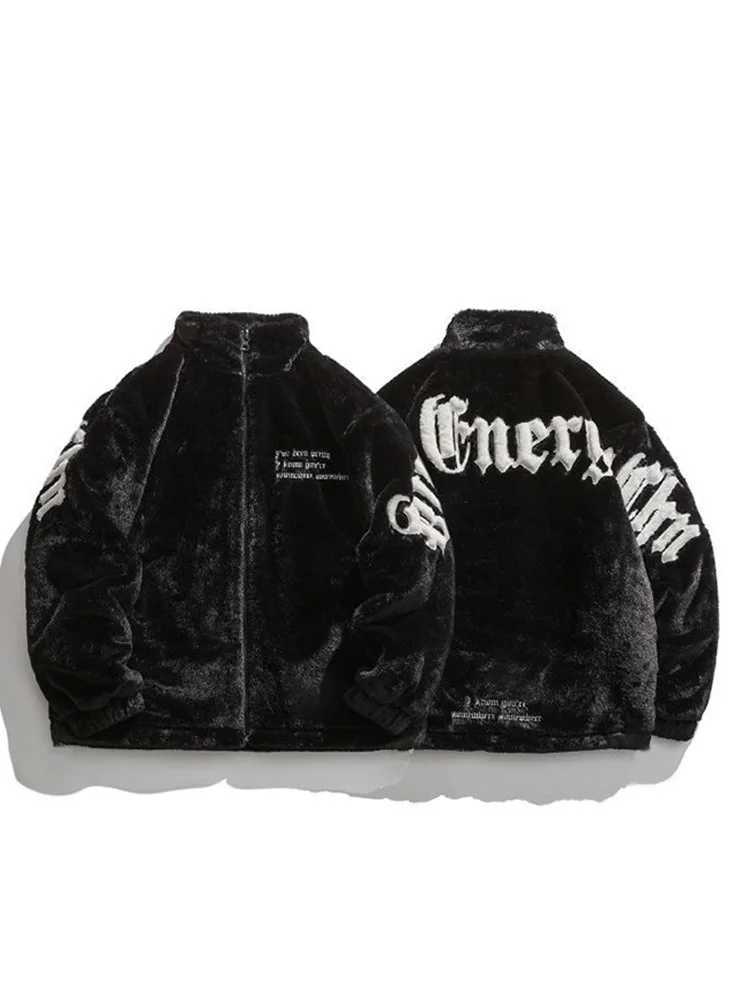 Gmiixder Imitation Mink Fur Stand-up Collar Embroidered Padded Jacket Men Winter Casual Thickened Coat Unisex Warm StreetwearXJ241102