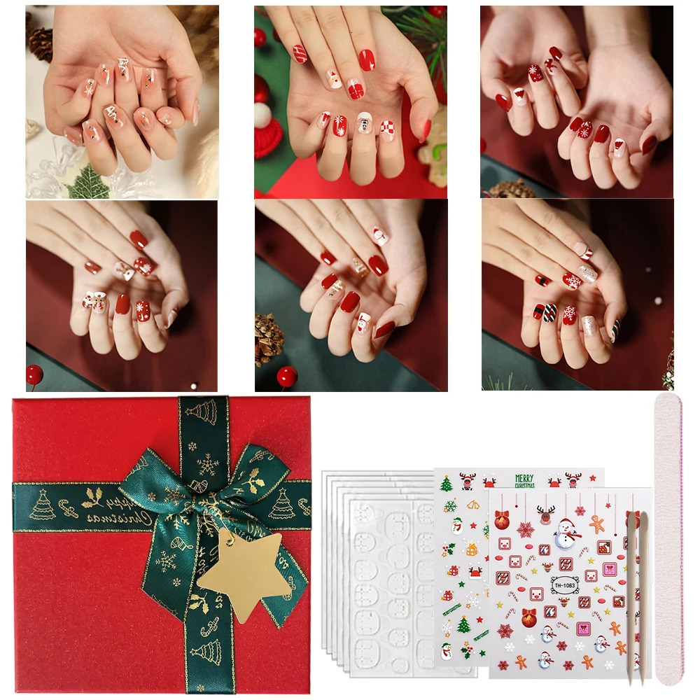 6 packs 144pcs of Christmas gifts for women pressed on nails Christmas fake nail decoration nail tips acrylic fake nails girls gift 241031
