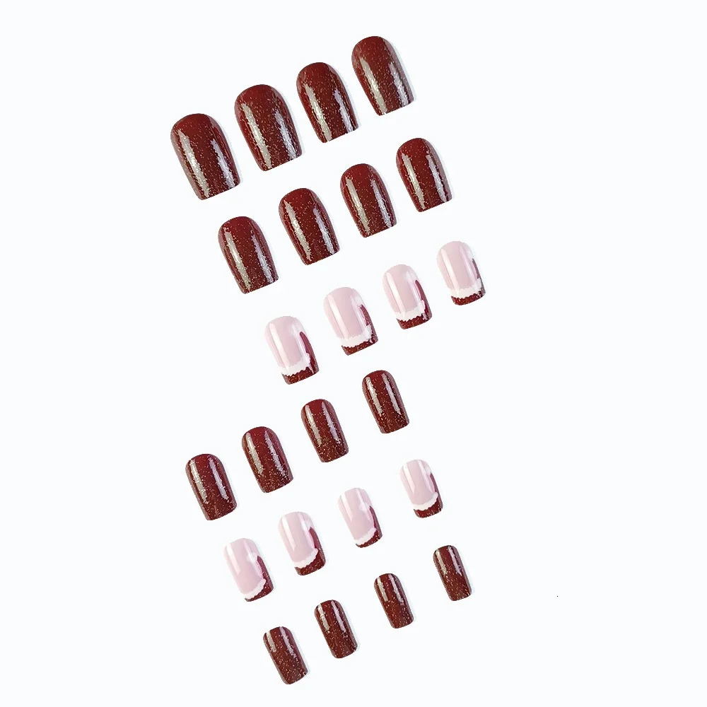 24 glossy square pressed nails red Christmas glitter fake nails French style reusable fake nails 241031