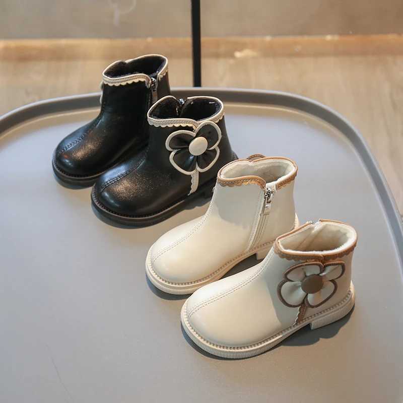 Girls Boots Winter New Fashion Princess Shoes Sweet Ankle Boots Allmatch Comfortable Childrens Shoes Plush Leather Boots Winter Boots M241102
