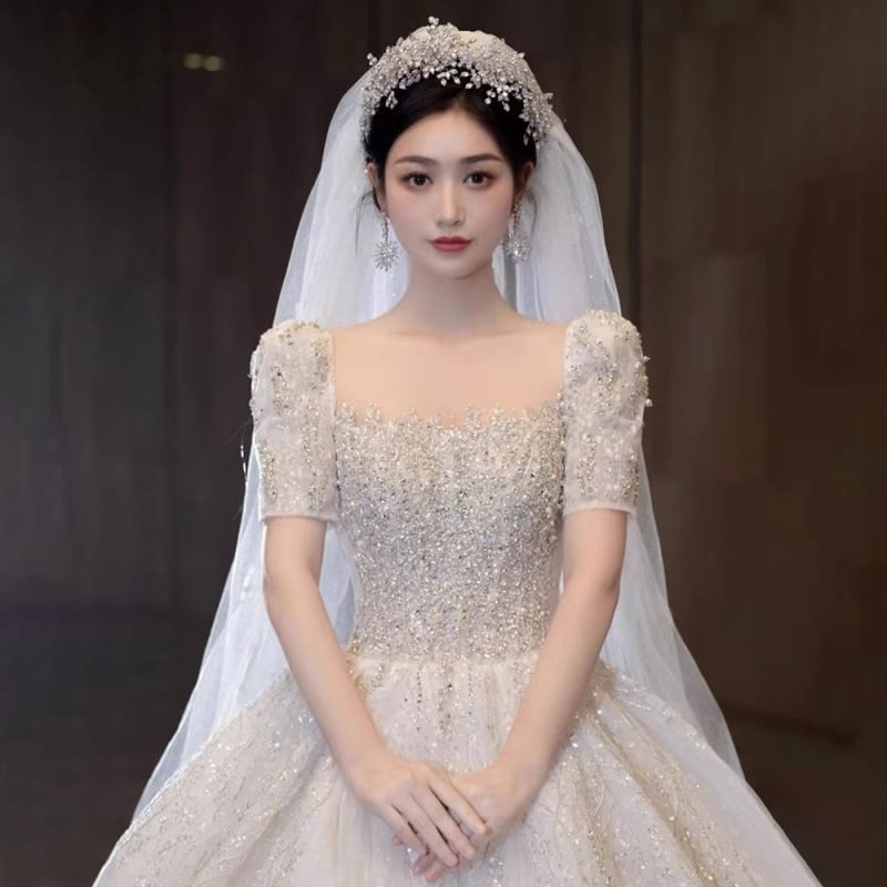 2024 Sparkle Dresses Ball Gown Long Sleeve Tulle Boho Wedding glaring Vestido De Noiva Pearls Backless Bohemian Bride Plus Size Princess Bridal Gowns