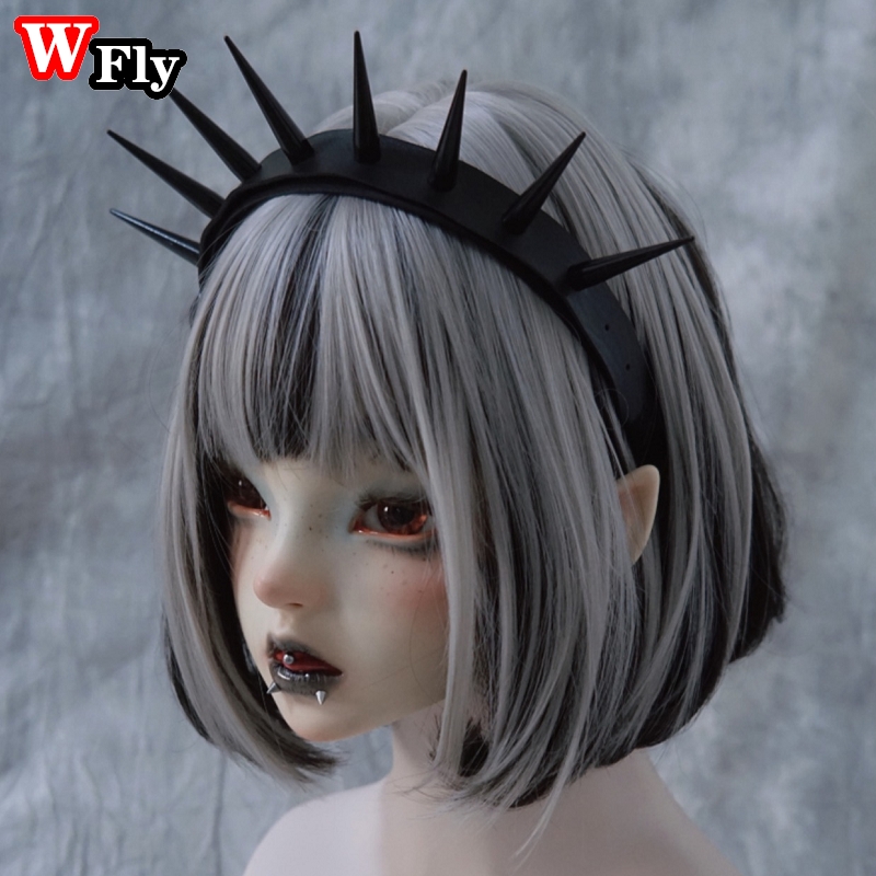 personality Y2K Harajuku Halloween Women Cool Girl Punk Gothic Lolita Cosplay Black White Hair Band PU Hottie Rivet