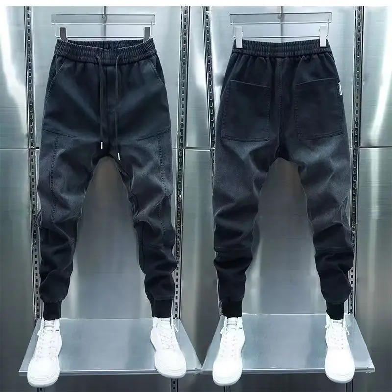 Mens Jeans Drawstring Loose Denim Casual Pants Stylish Gradient Color Harem Joggers Autumn Korean Fashion Tapered Trousers 241024