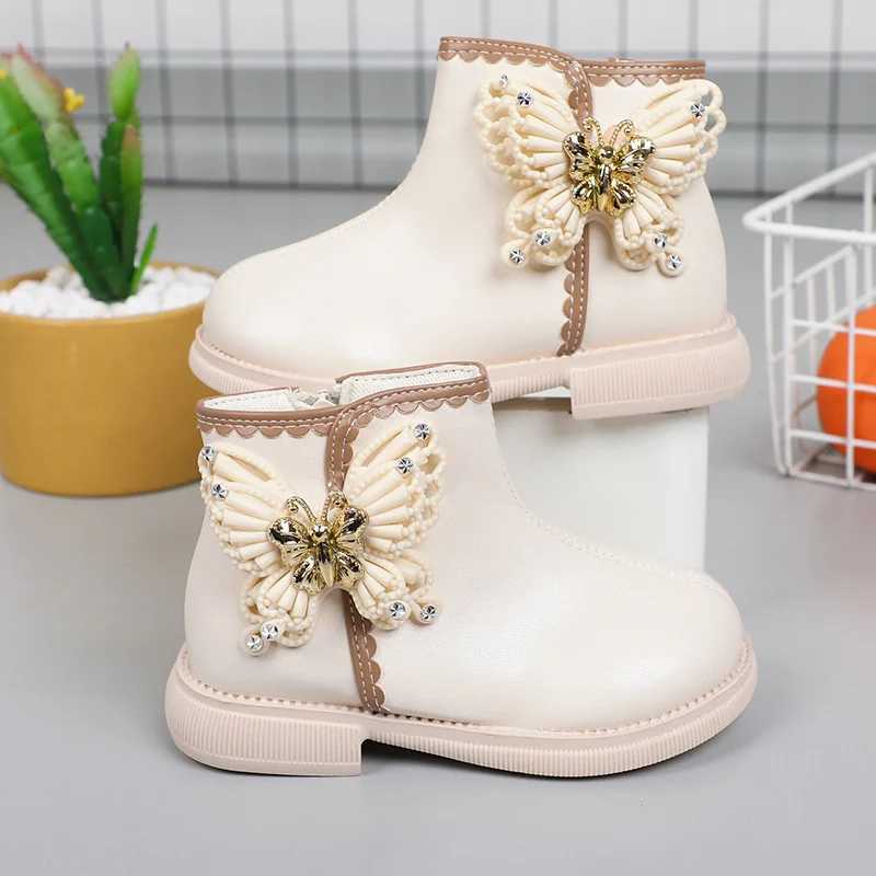New Girl Classic Butterfly Sweet Princess Childrens Shoes Non slip Round Toe Versatile Soft Childrens Boots M241102