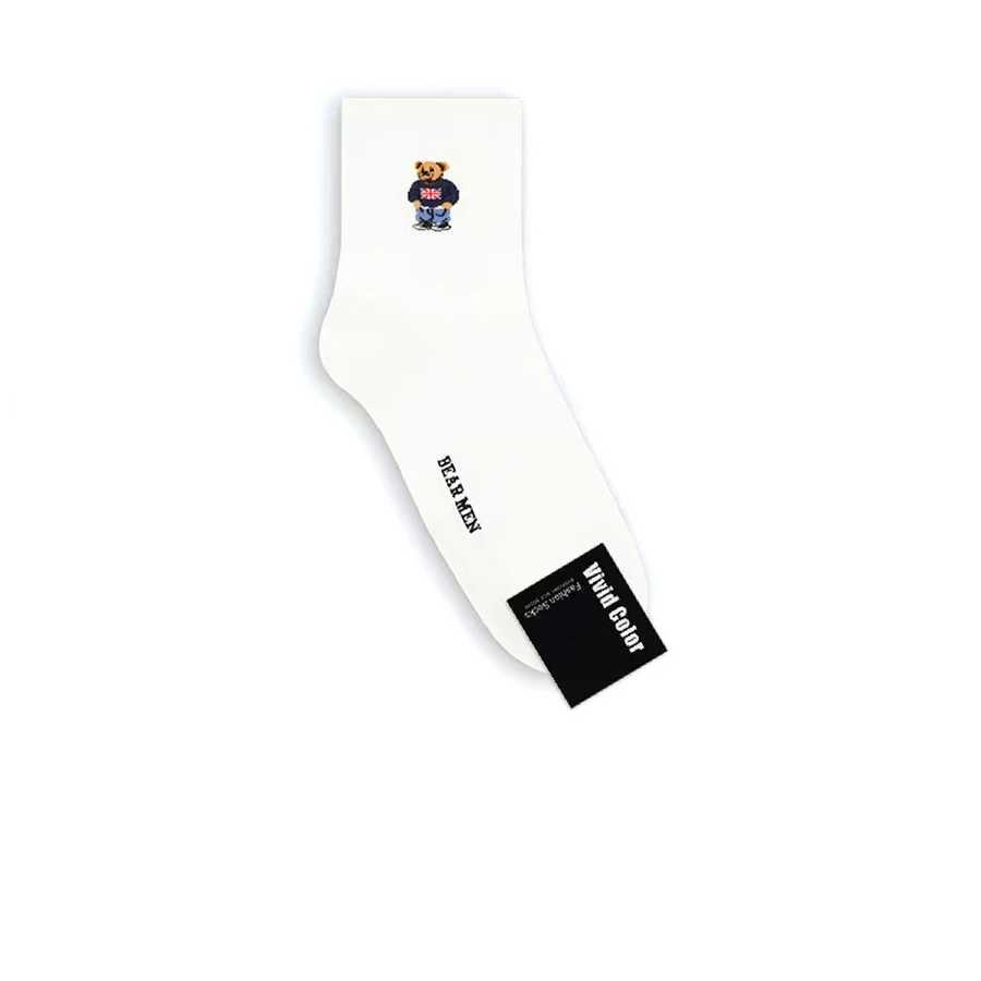 1 pair of cartoon gentleman bear mens socks pure cotton Harajuku skateboard socks novel breathable socks Christmas gift factory direct X250319