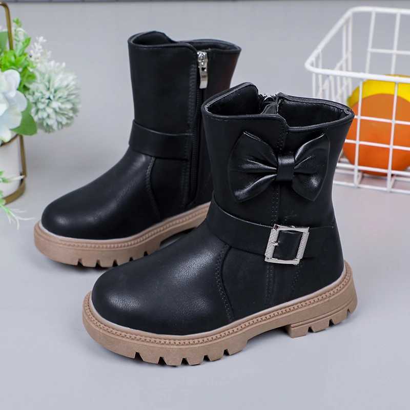 Girls Boots Bow Kids Fashion Buckle Cool Solid Color Toddler Girls Shoes Children Casual Boots Versatile Spring New Simple M241102