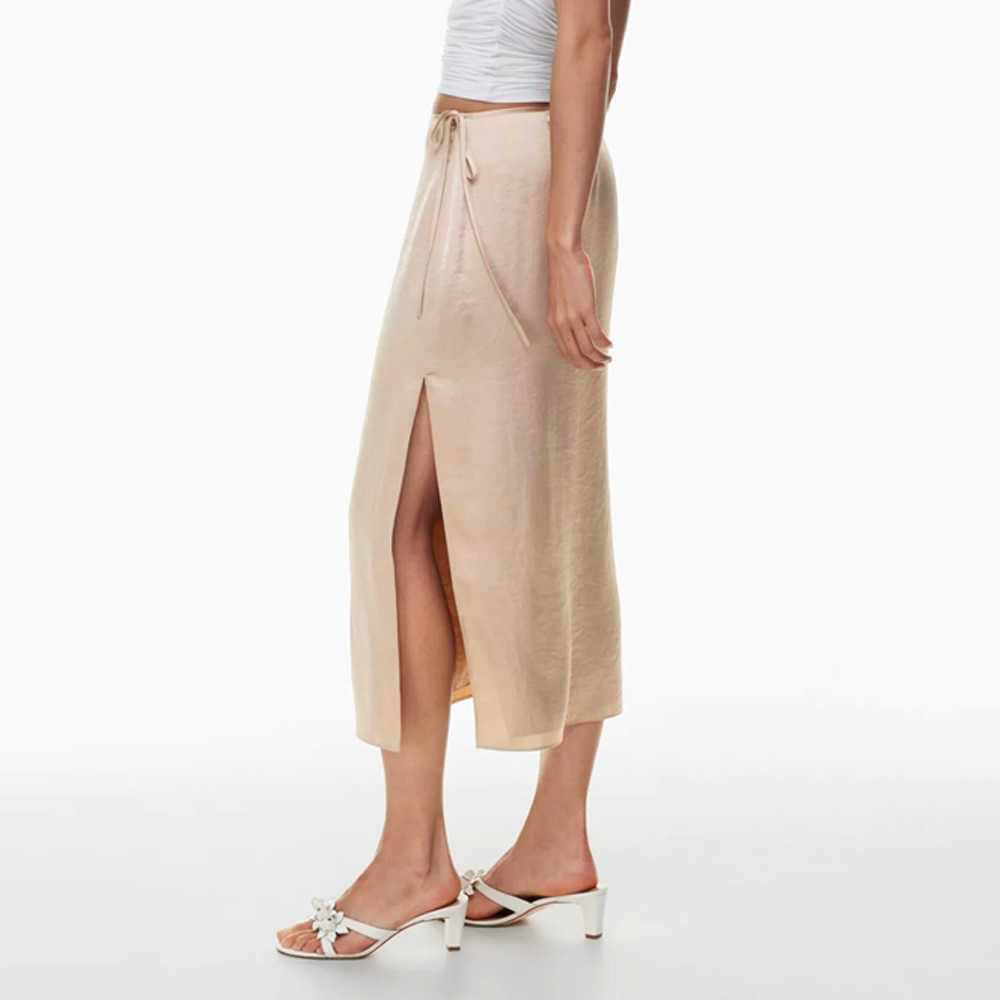 Women Skirt WoMens Lace Up Satin Half Skirt High Waist Slit Straight Tube Skirt Solid Color Temperament Long Skirt For Women Length Adult Skirts 24102