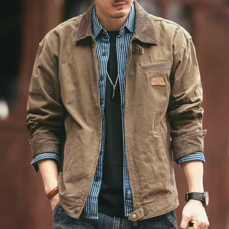 Vintage heavy-duty cargo jacket mens new cotton spring fluffy jacket W241102