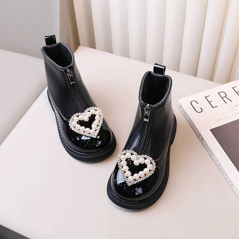 Girls leather boots front zipper childrens short boots sweetheart new childrens ankle boots elegant and warm M241102