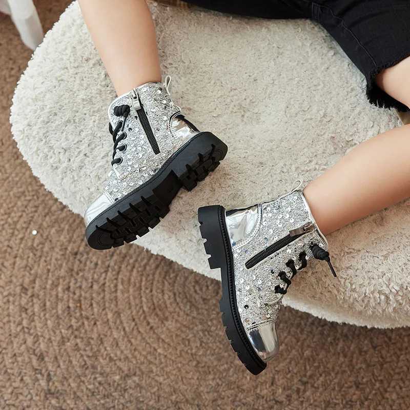 Childrens leisure boots autumn and winter girls sequined princess shoes outdoor childrens non slip soft soled short boots fashion show shoes M241102