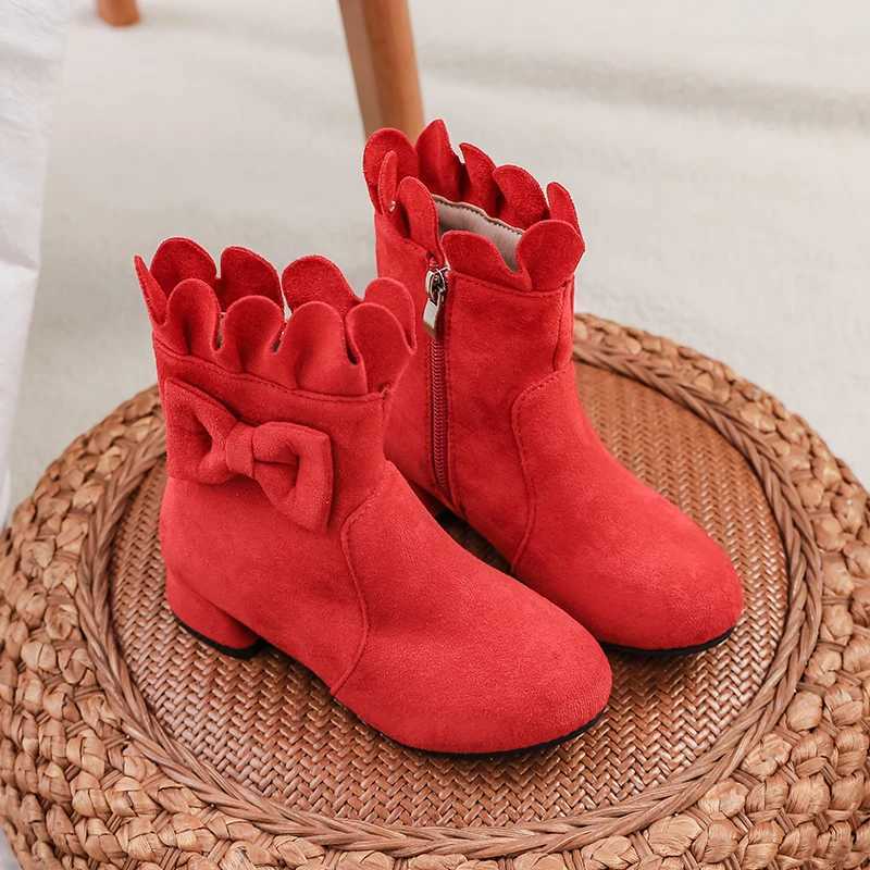 new high heels childrens shoes suitable for girls flowers autumn leather boots ankle childrens boots 5-16 year old childrens boots M241102