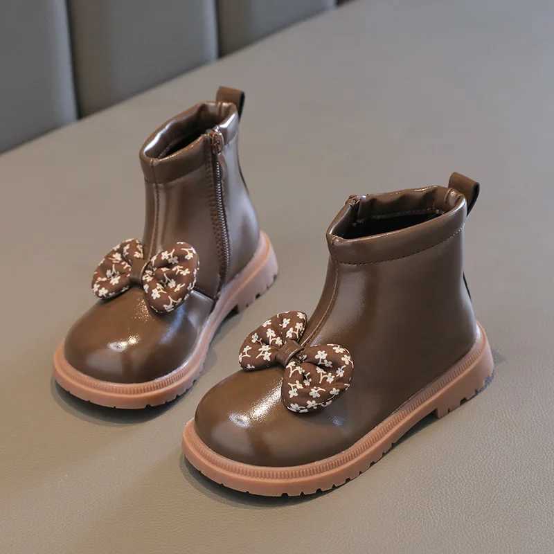 Girls Fashion Leather Boots New Autumn Winter Childrens Waterproof and Anti slip Cute Bow Princess Ankle Boots Baby Shoes M241102