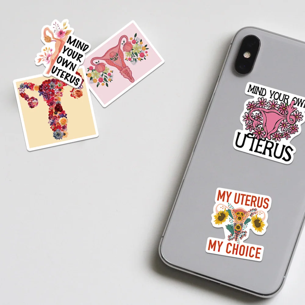 50PCS 2025 Uterus Flowers Pro Choice Stickers Womens Rights Feminist Protest Sticker for Water new Bottle Laptop Skateboard Lage