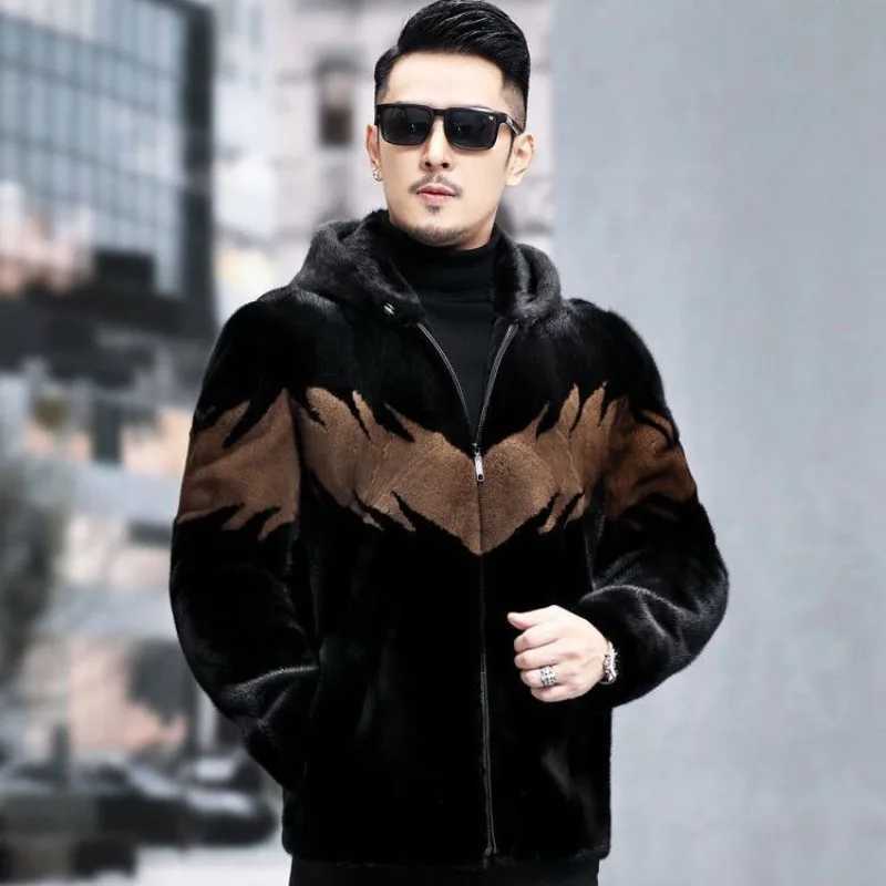 Winter New Men Faux Marten Overcoats Male Fashion Polo Collar Short Large Size Fur Jacket Slim Fit Hooded Thicken Warm OutwearXJ241102