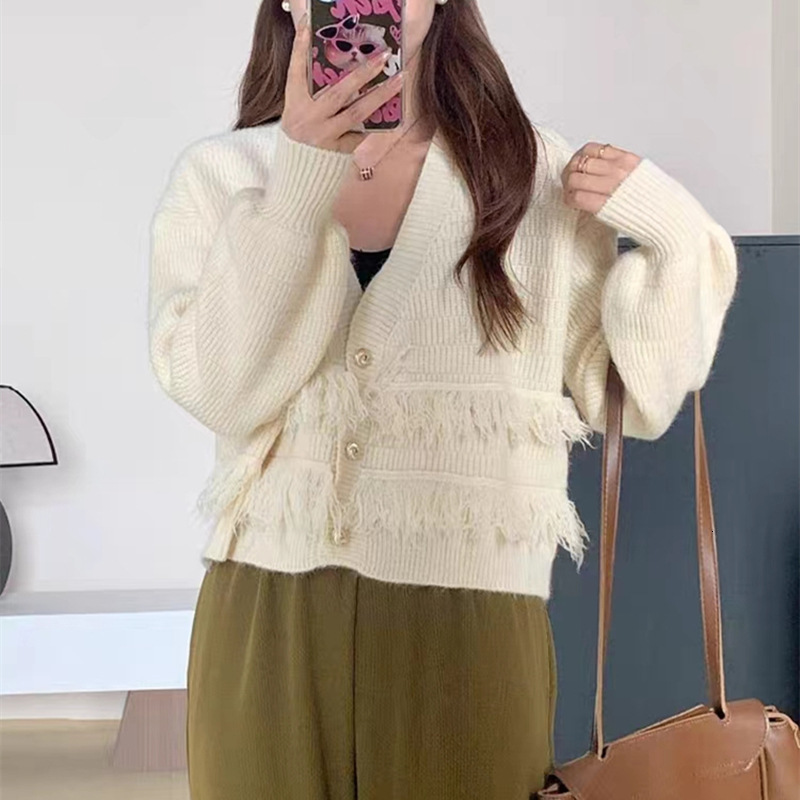 Design Sense V Neck Knitted Cardigan Jacket For Women S Autumn New Style Small Short Loose And Versatile Sweater Trend F1102#48