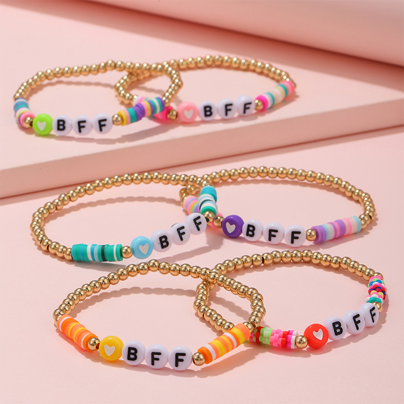 6Pcs/set Handmade BFF Letter Heart Beads Stretch Bracelet for Girls Kids Friendship Party Birthday Jewelry Gift