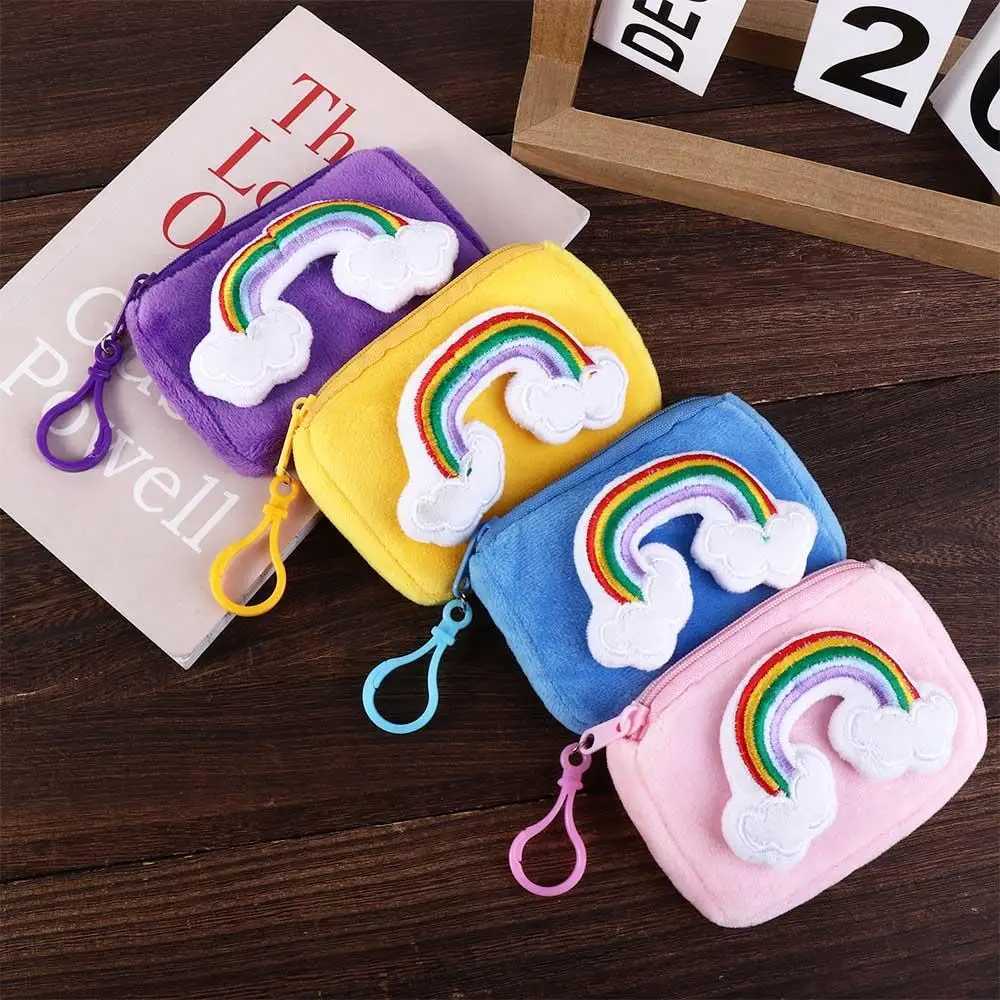 Cute Pink Rainbow Plush Toys Peluches Toy Purse Card Bag Decorati Portable Pendant with Keychain for Girl Kids GiftXJ241111
