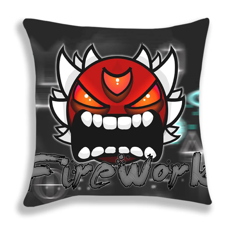 Angry Geometry Dash Print Pillow Case Cartoon Cushion Covers For Sofa Bed Home Decorative Kids Pillowcases 4545cm 240325