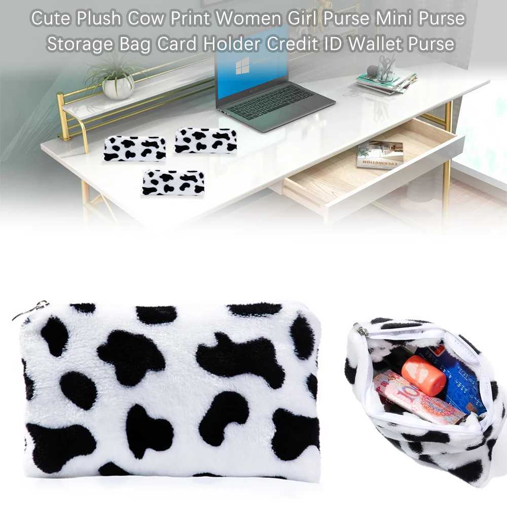 Cute Plush Cow Print Women Girl Purse Mini Purse Storage Bag Card Holder Credit ID Wallet PurseXJ241111