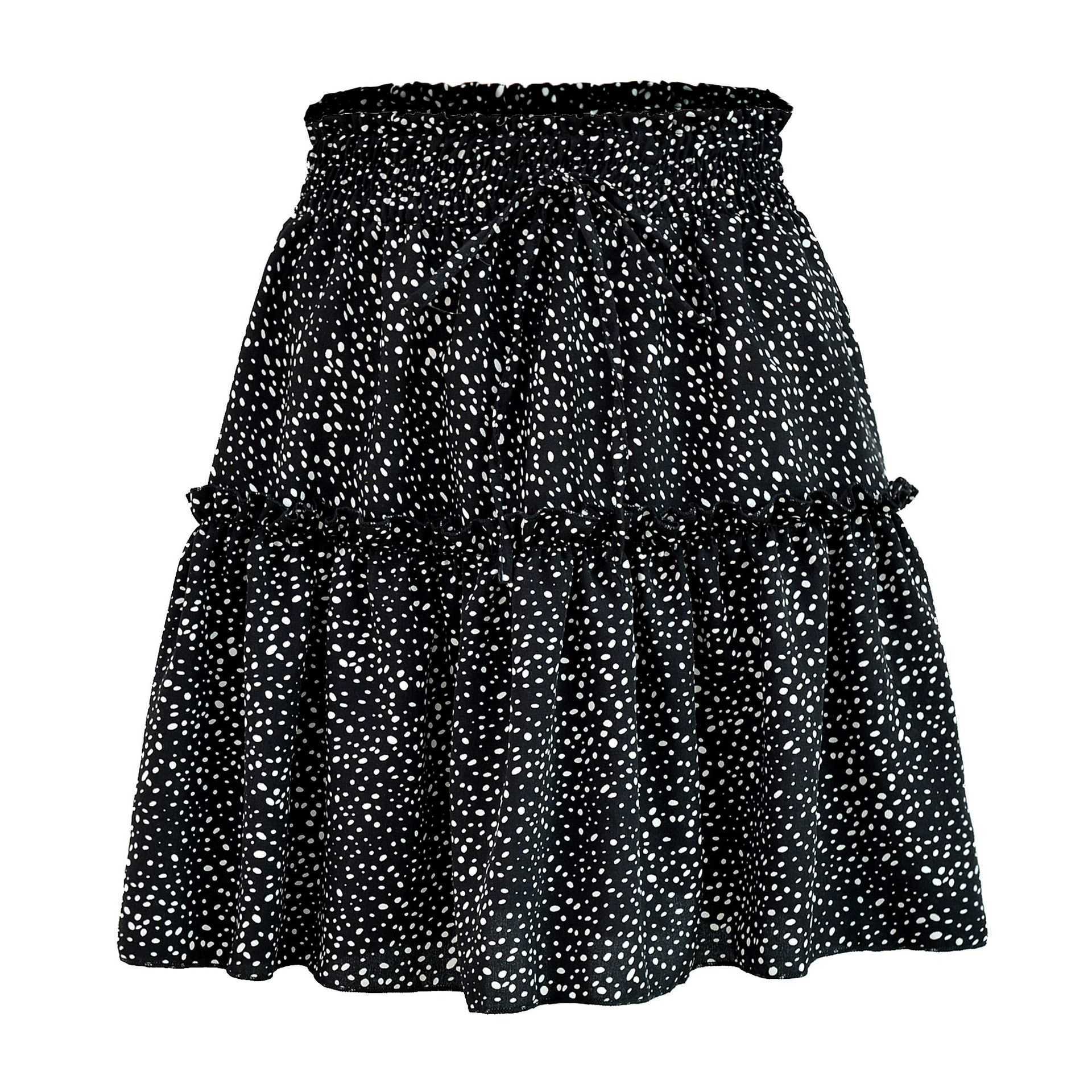 Women Ruffle Skirt Summer WoMens High Waist Chiffon Large Hem Skirt Print Pleated Dot Skirt Length Adult Skirts 241023