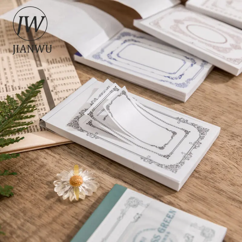 JIANWU 50 Sheets Border 2025 Poetry Series Hollow Material Paper Memo Pad Creative DIY Junk Journal new Collage Decor Base Stationery