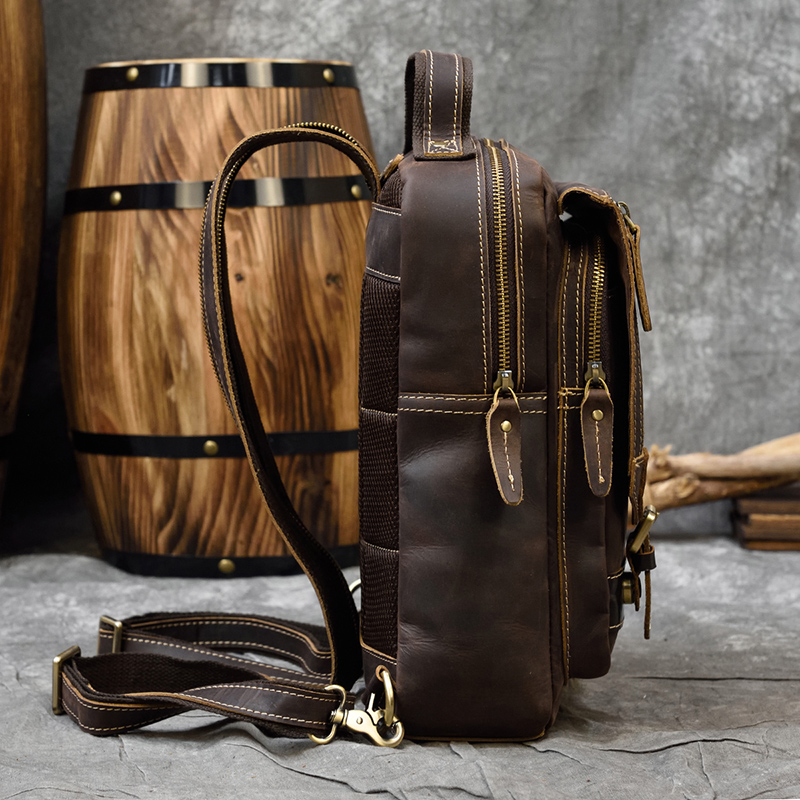 Mens Vintage Backpack, Genuine Leather Single Shoulder Chest Bag, Dual-use Cowhide Travel Bag - Mini Backpack For Outdoor Adventures New Free Delivery