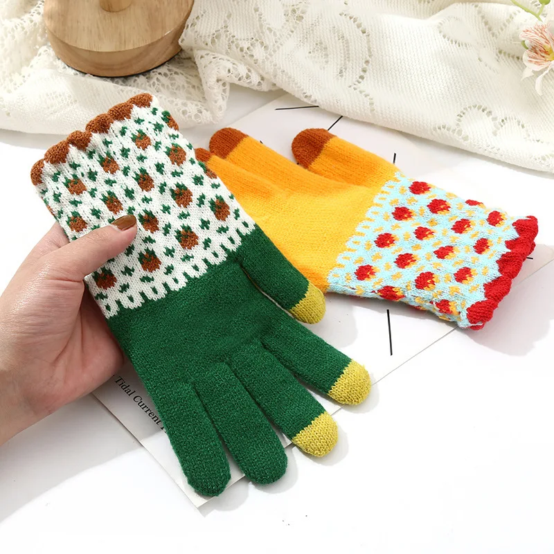 Winter Thicken Warm Gloves For new Women Students Cute Suower Knitted Touch 2025 Screen Gloves Girls Outdoor Riding Skiing Gloves New